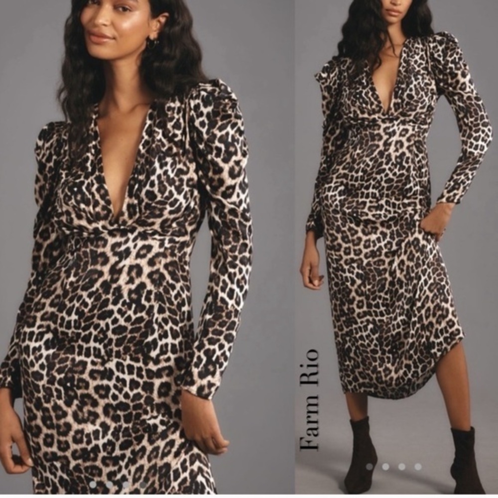 FARM Rio Leopard Print Long Sleeve Dress
